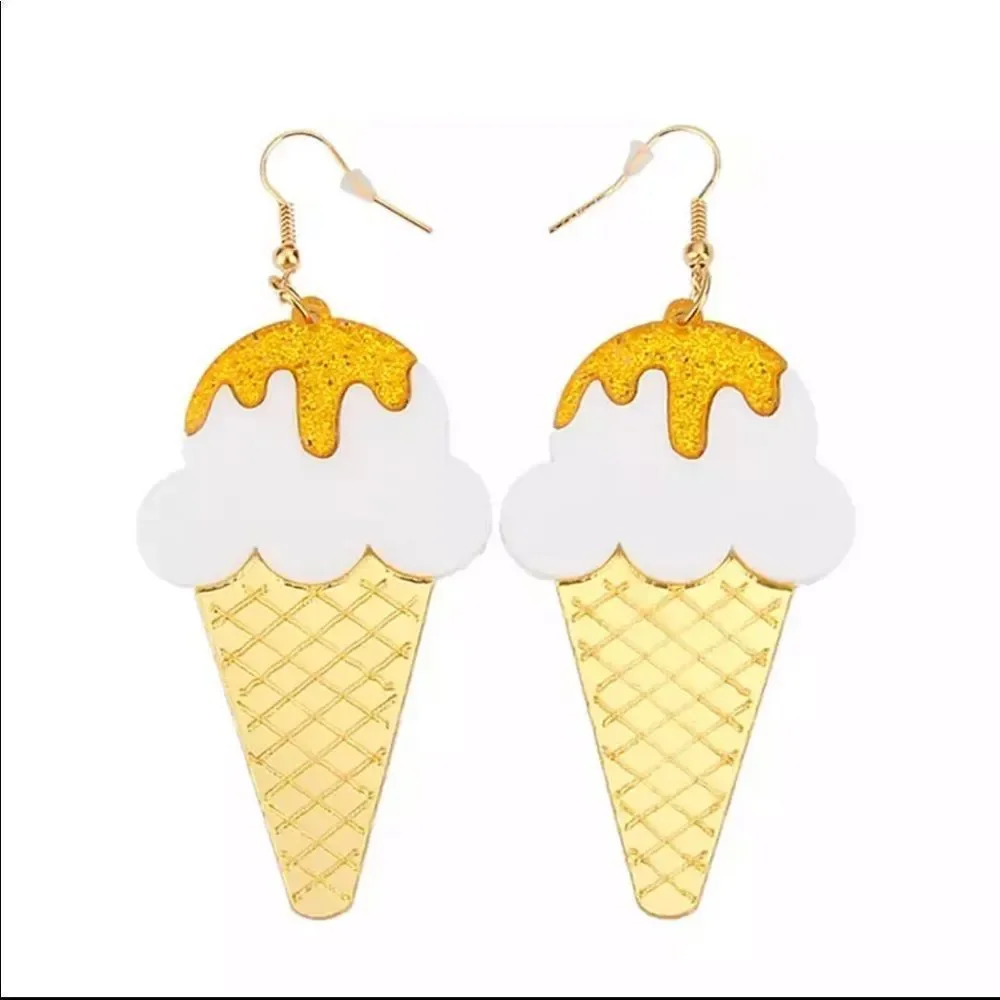 Earrings Gold Ice Cream Cone - Picture 2 of 5